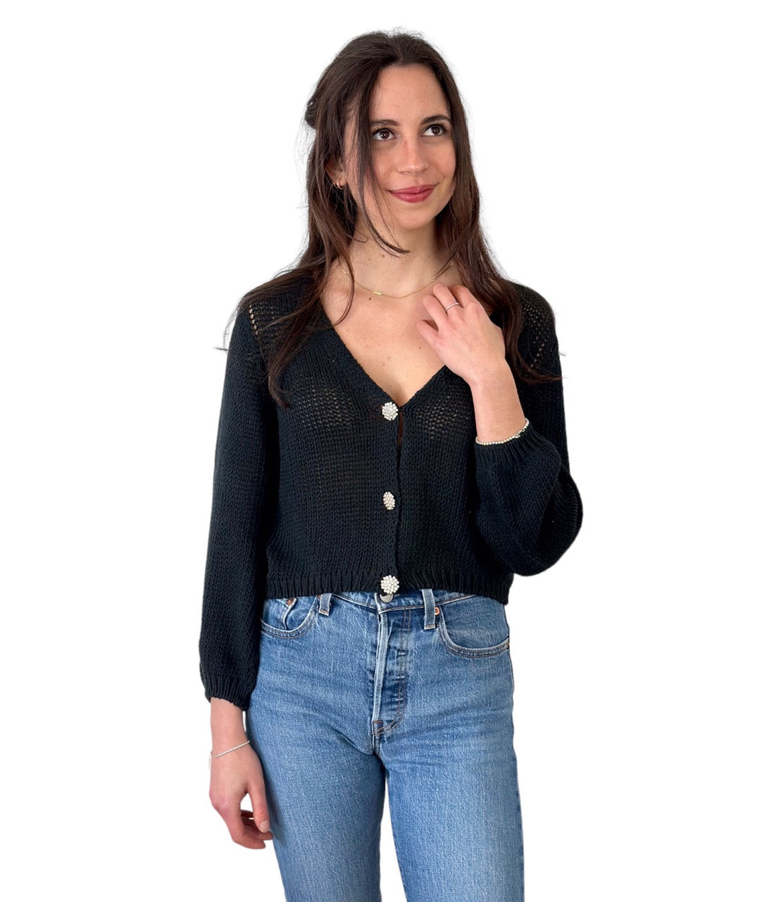 Vicolo black with jewel buttons short cardigan