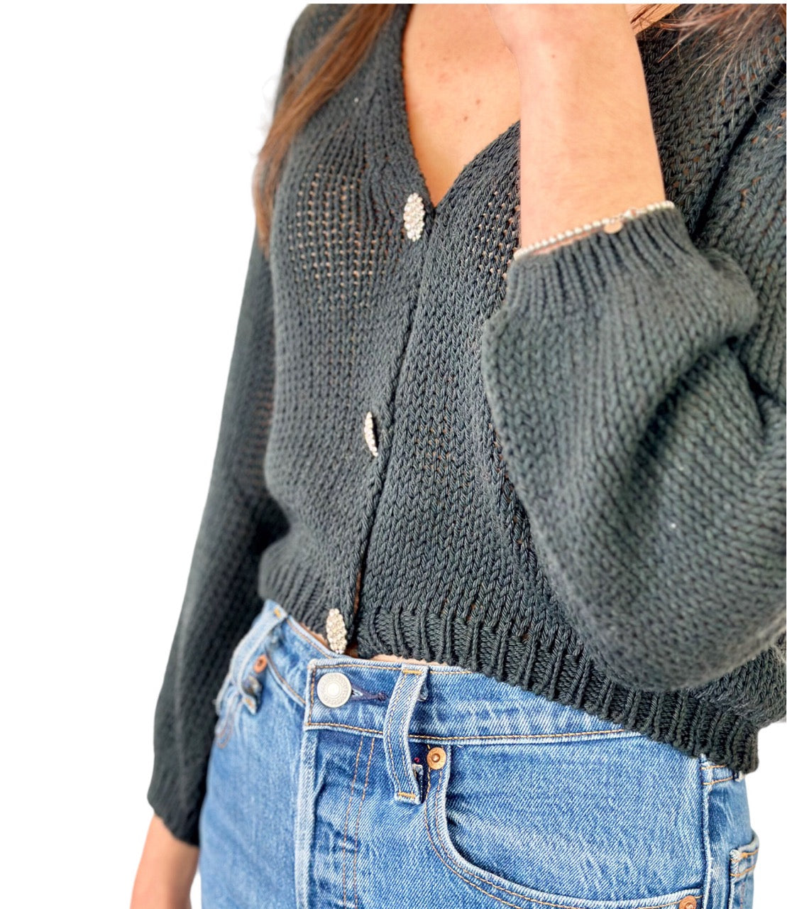Vicolo black with jewel buttons short cardigan