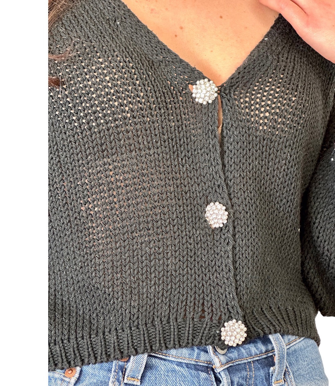 Vicolo black with jewel buttons short cardigan