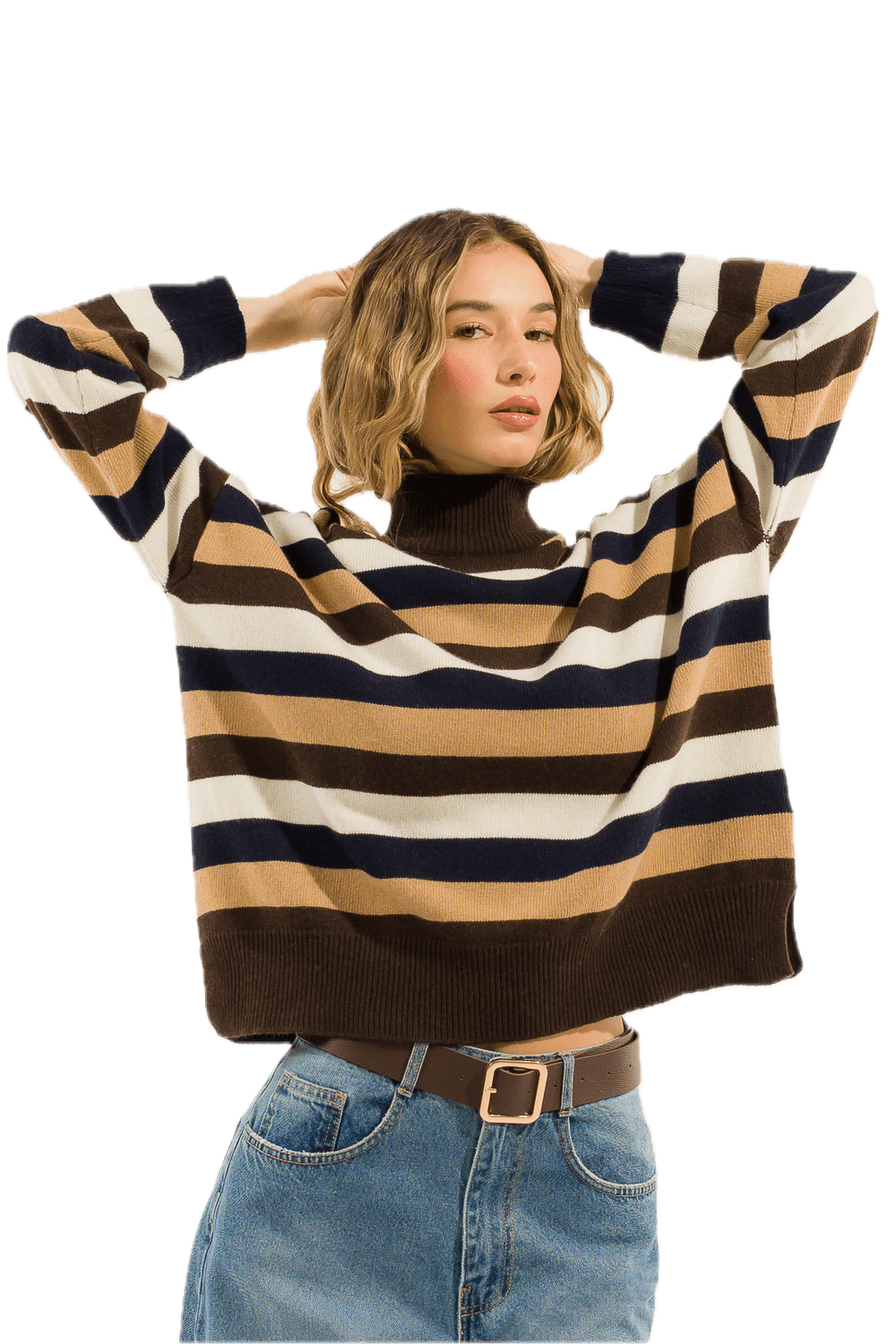 Pullover Kontatto moka cammello blu panna