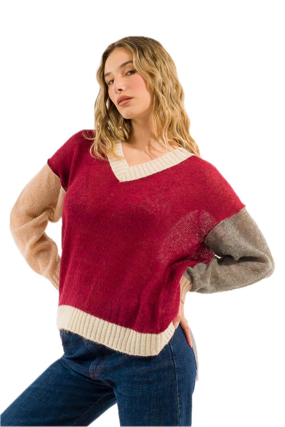 Kontatto cream bordeaux pullover