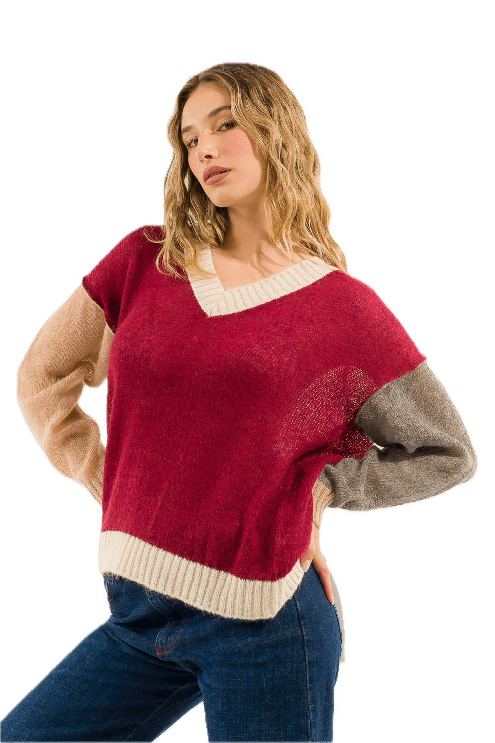 Kontatto cream bordeaux pullover