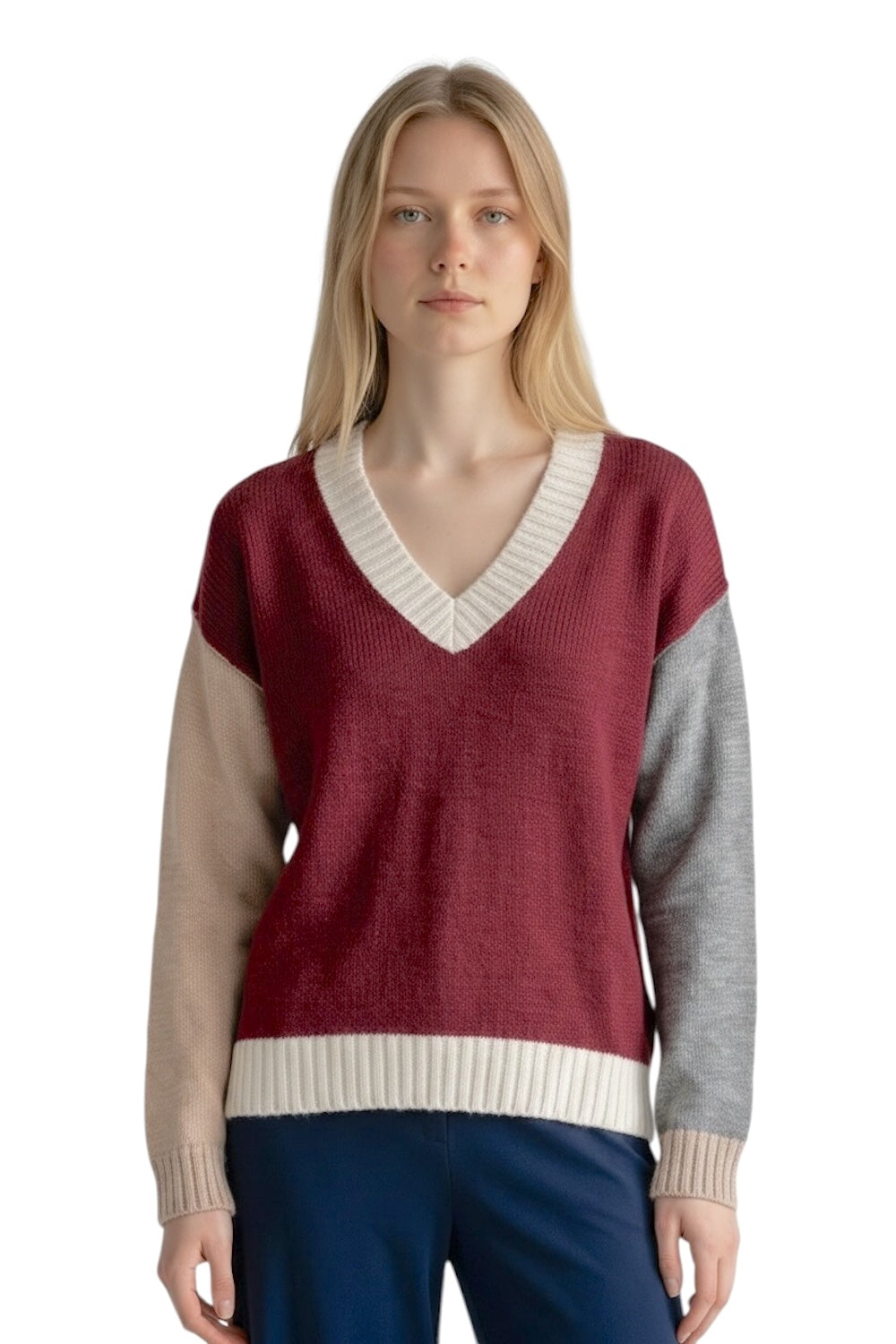 Kontatto cream bordeaux pullover