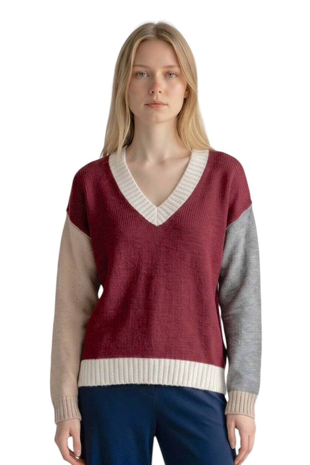 Kontatto cream bordeaux pullover