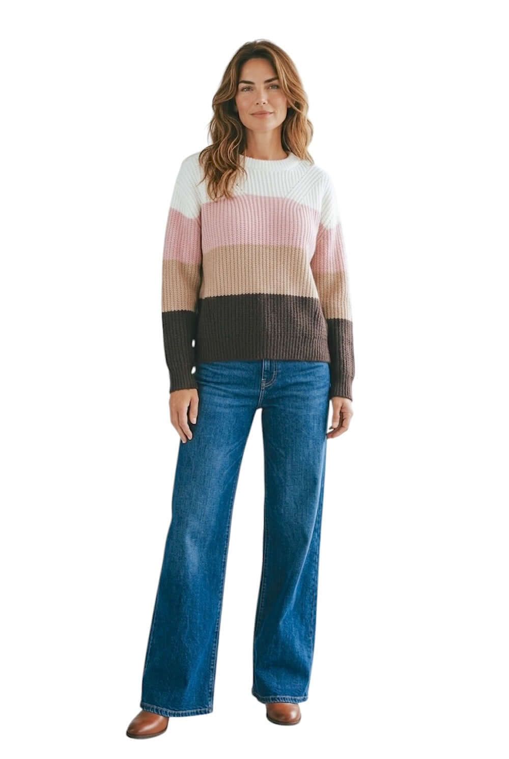 Pullover Kontatto moka cammello rosa crema