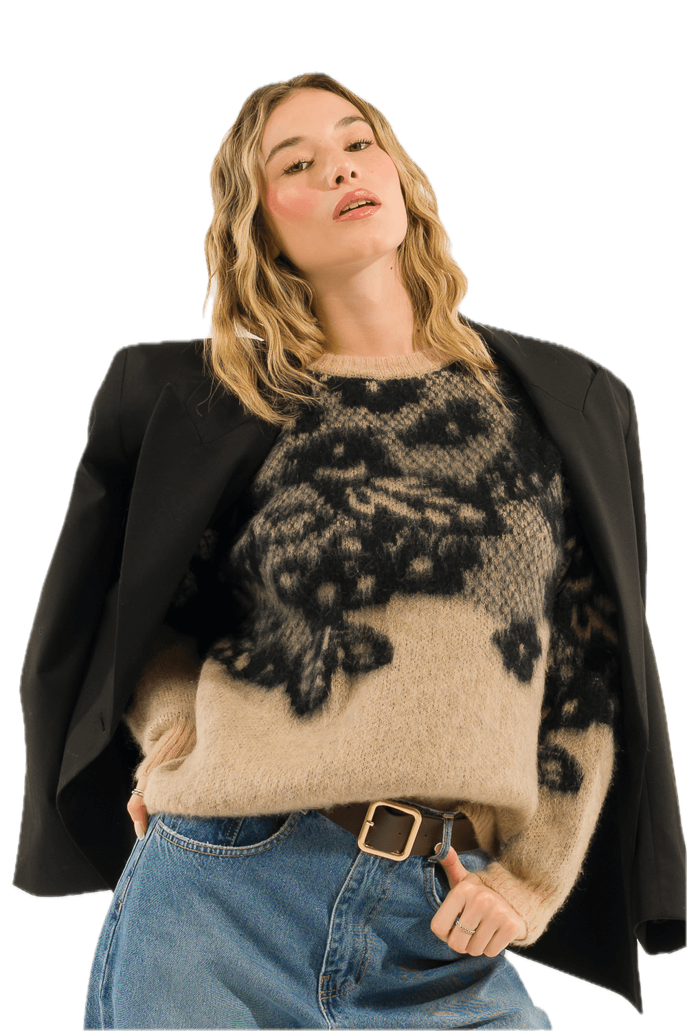 Kontatto pullover cammello nero