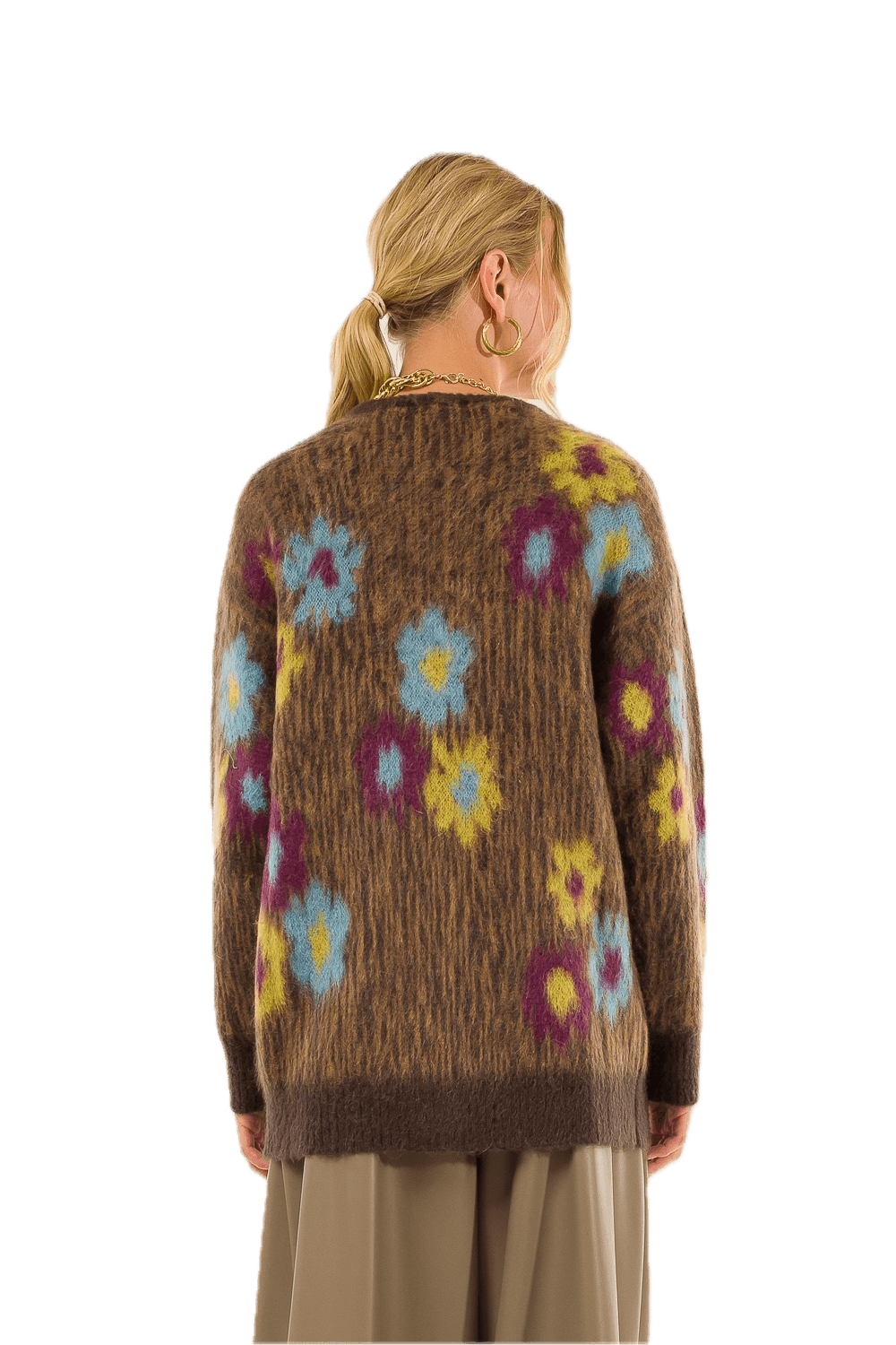 Kontatto flower brown cardigan