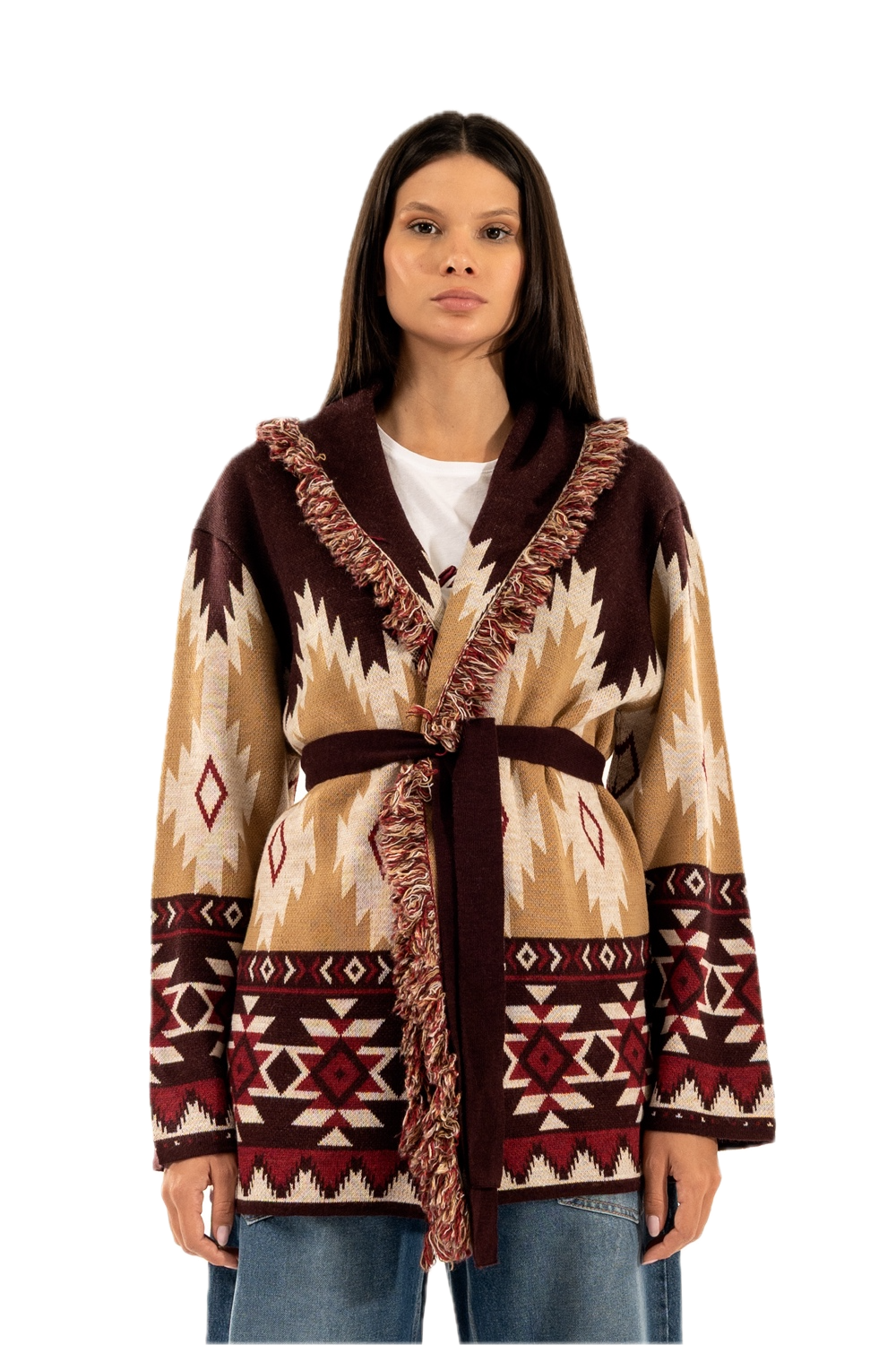 Kontatto bordeaux ecru cherry camel cardigan