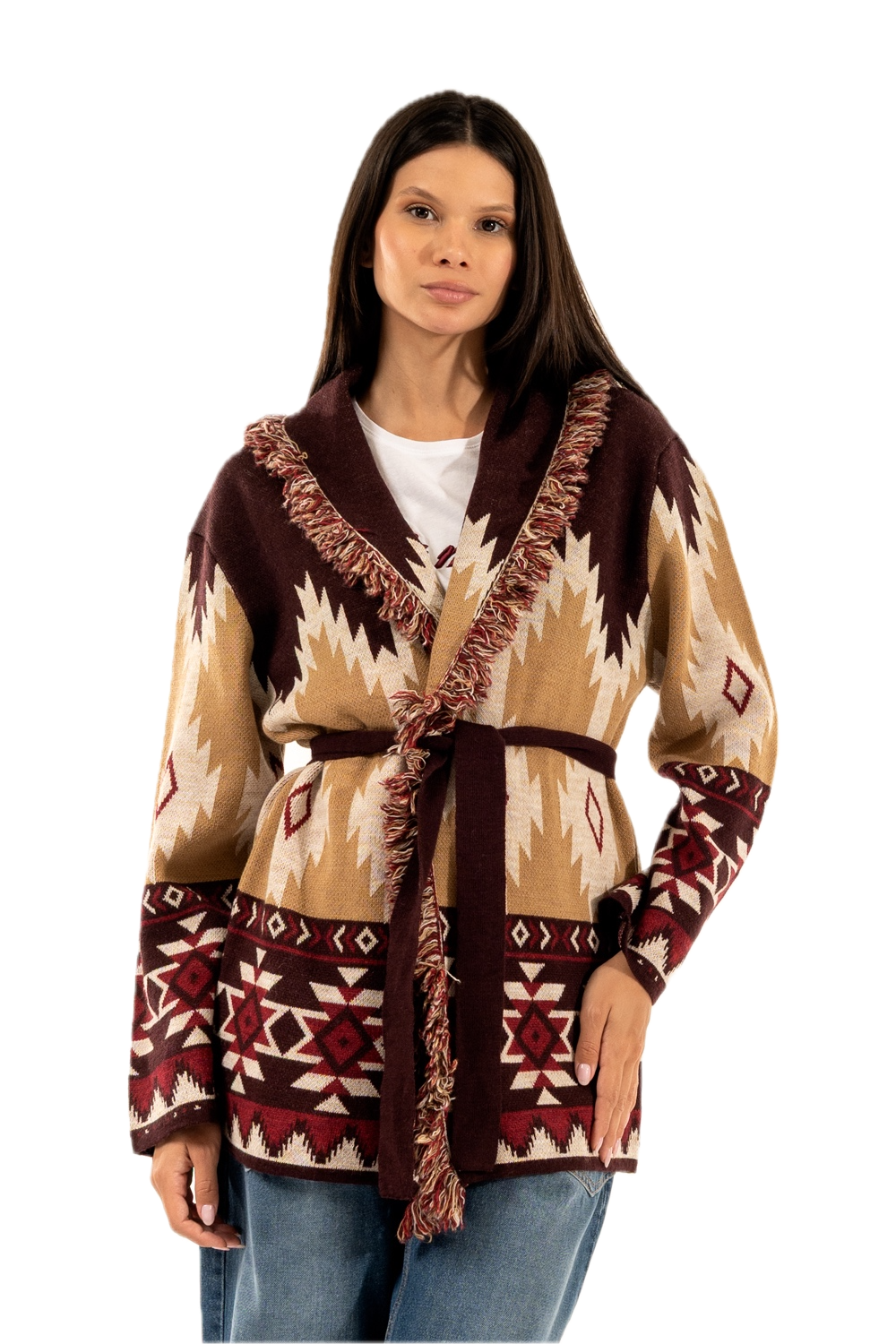 Kontatto bordeaux ecru cherry camel cardigan