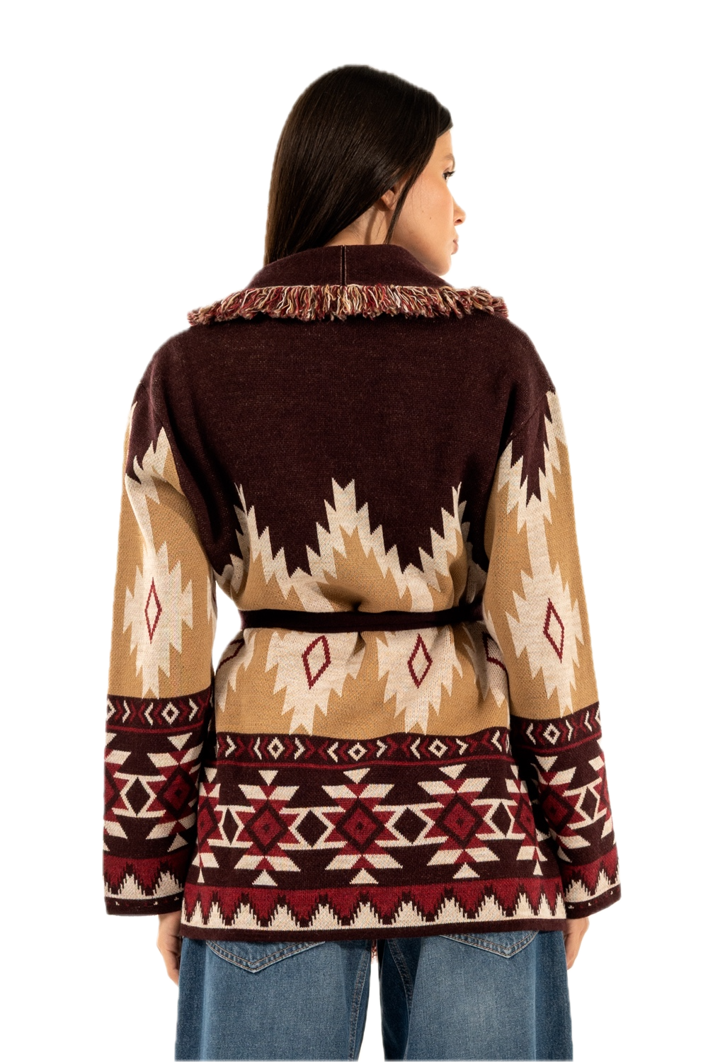 Kontatto bordeaux ecru cherry camel cardigan