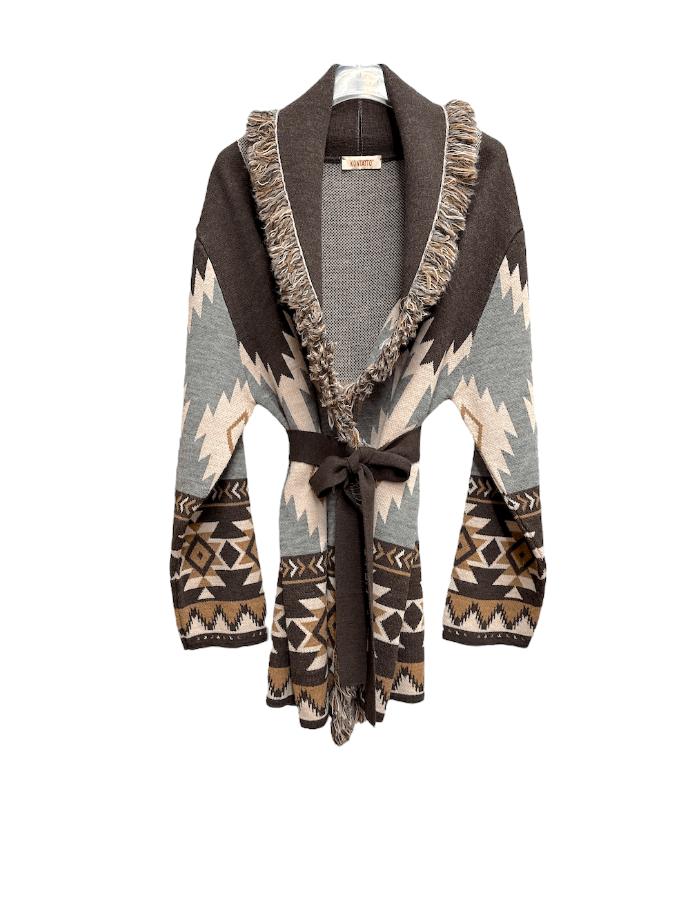 Kontatto brown pink leather grey cardigan