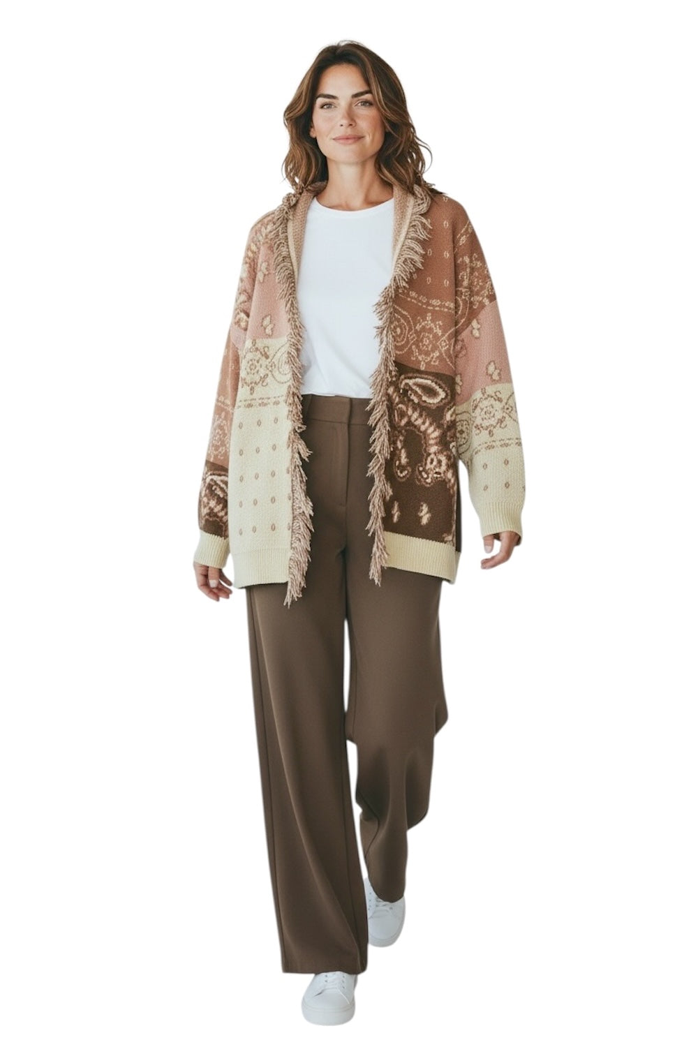 Kontatto ecru-walnut cardigan