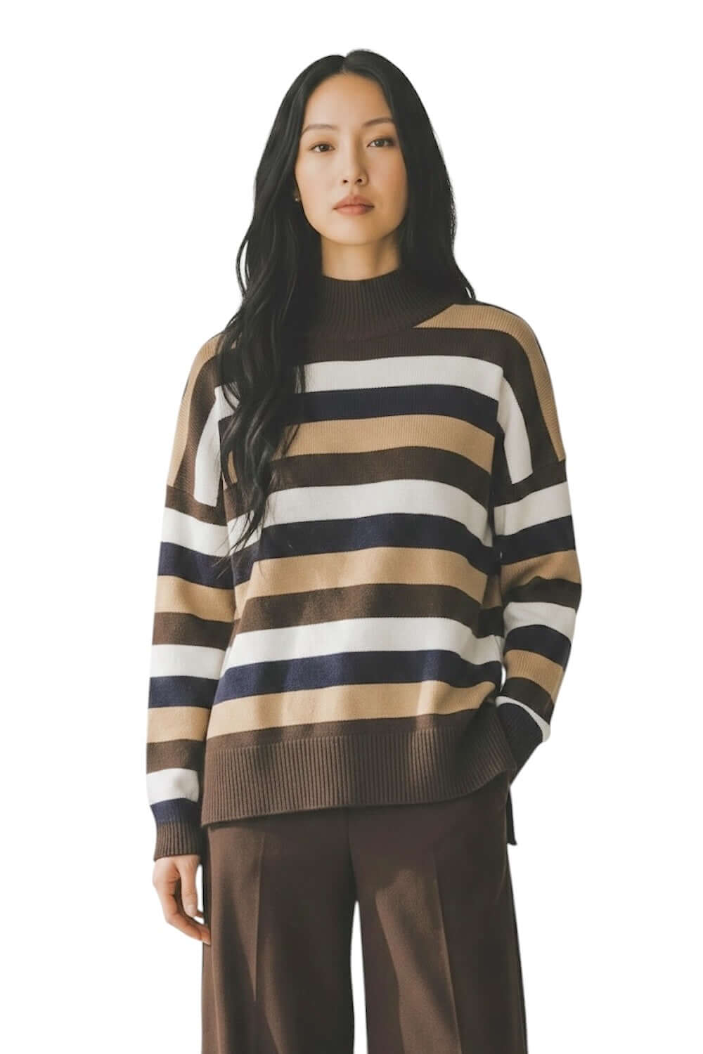 Pullover Kontatto moka cammello blu panna