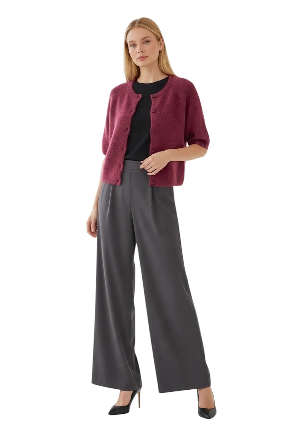 Le îls wine red cardigan