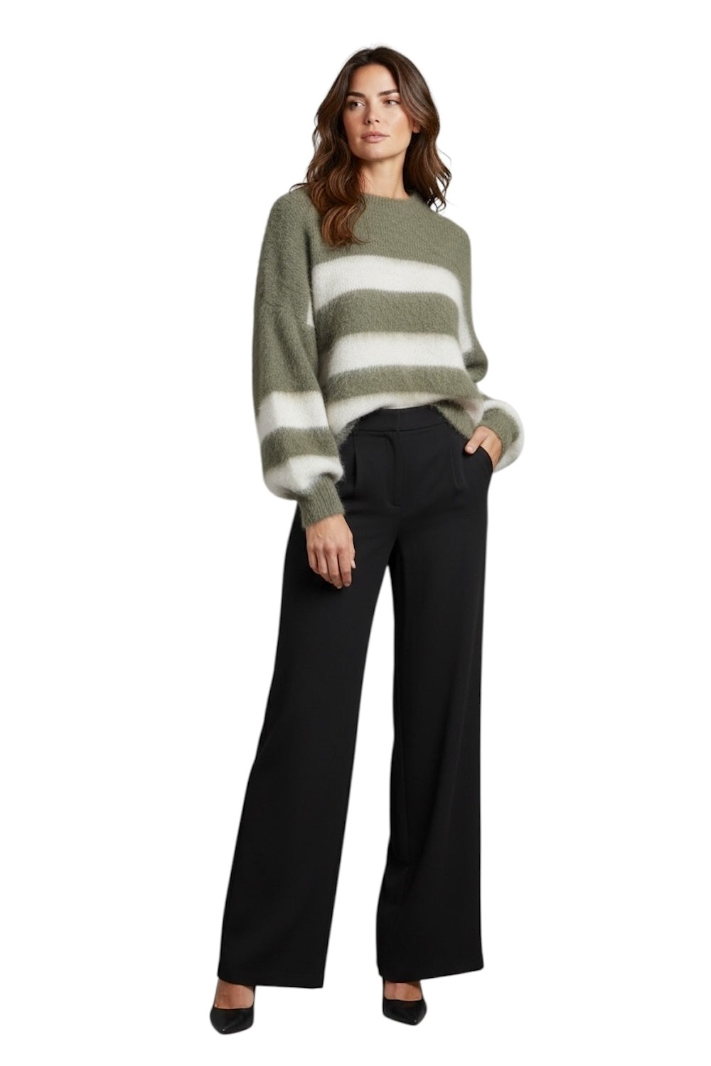 Le îls moss green cream pullover