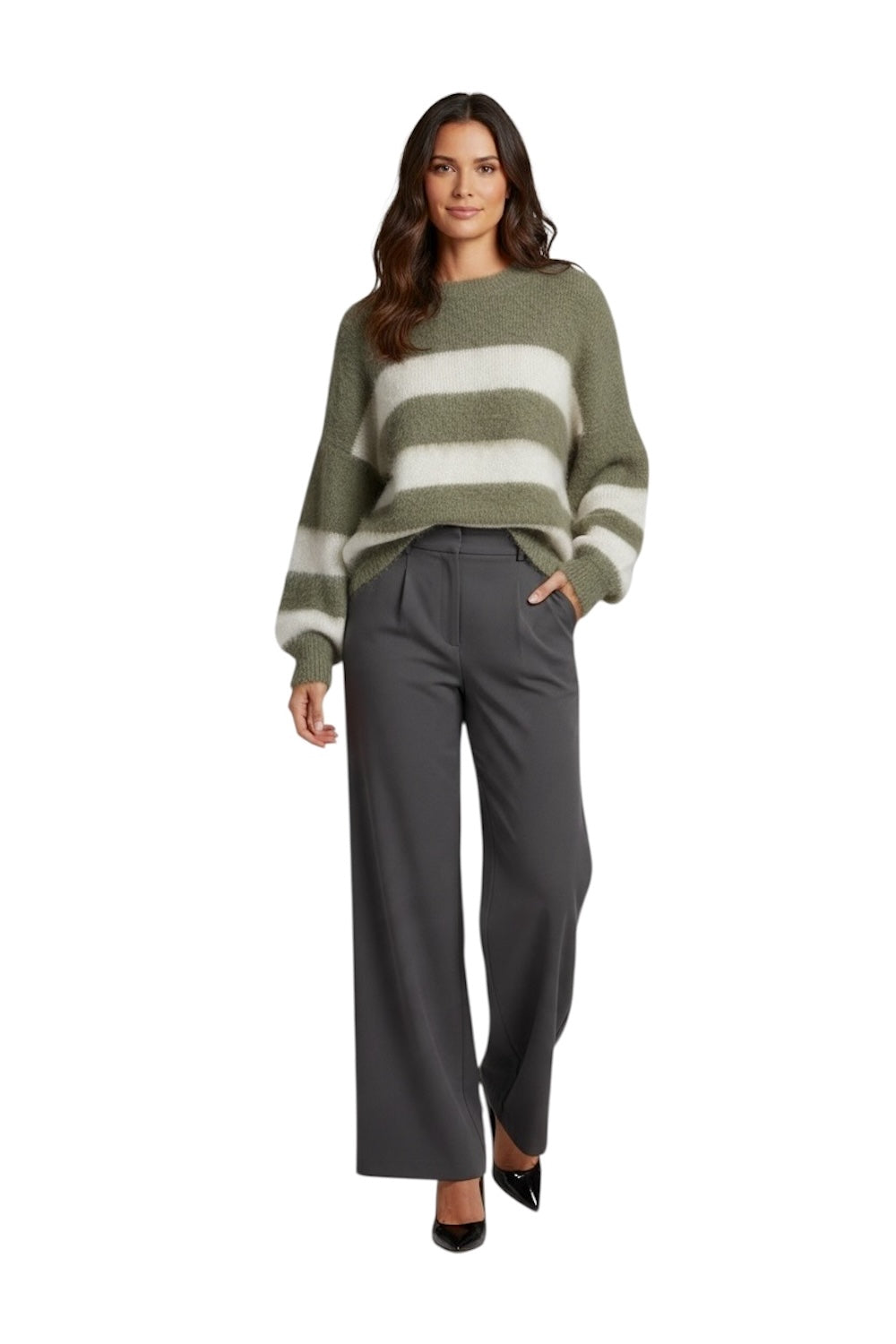 Le îls moss green cream pullover