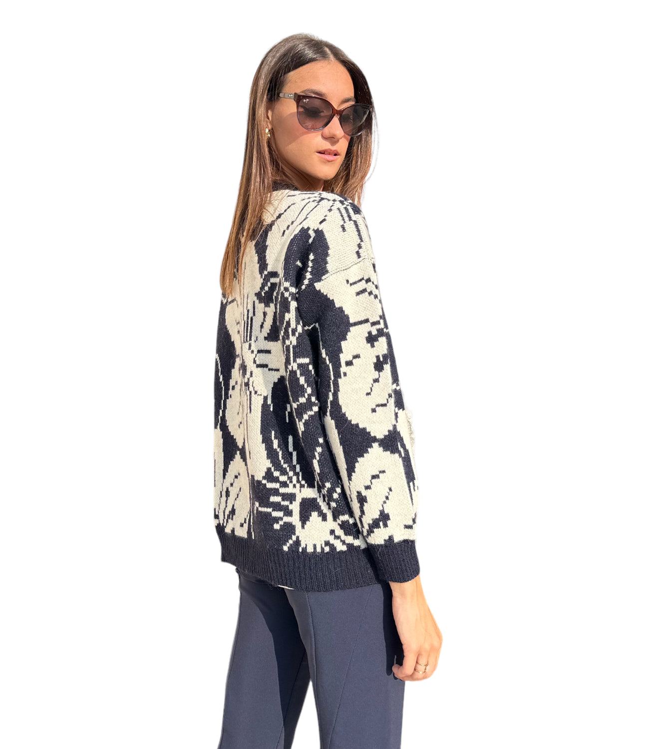 Vicolo blue flower pullover
