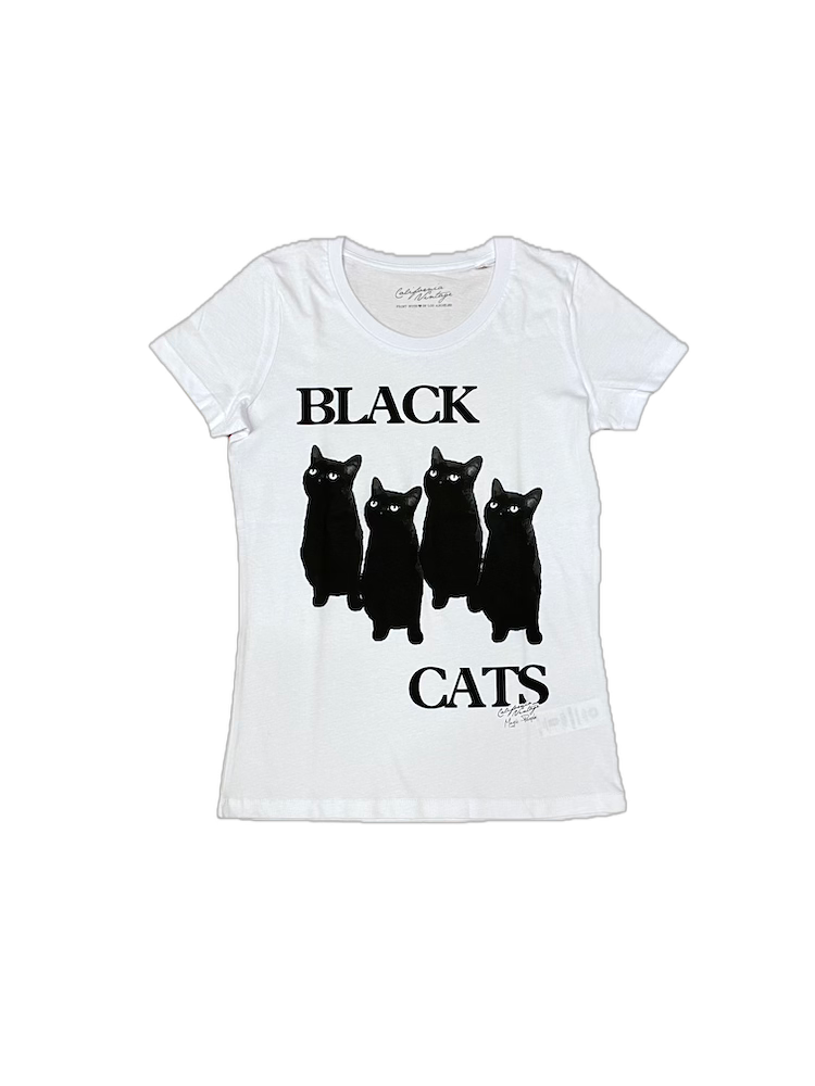 California Vintage black cats white t-shirt