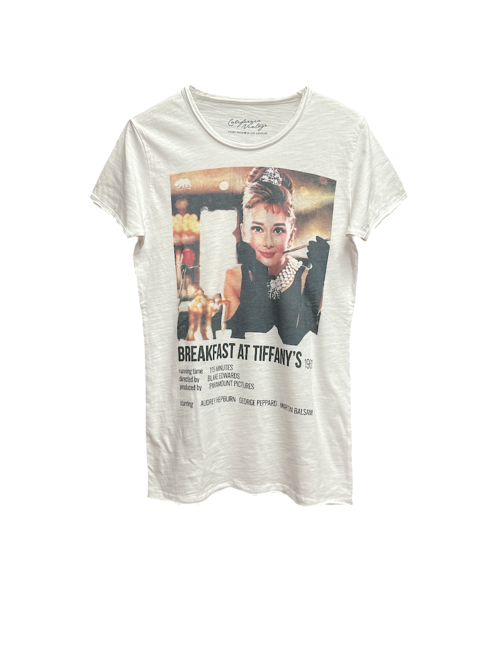 California Vintage breakfast at tiffany's white t-shirt
