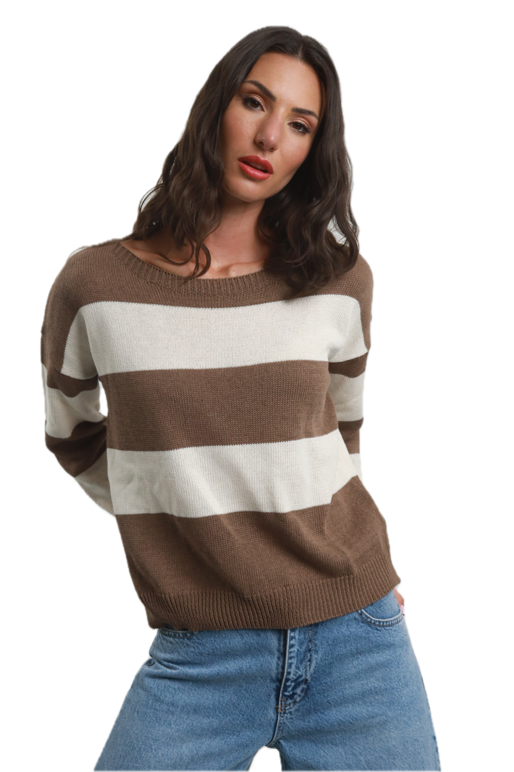 Susy Mix cream brown stripped pullover