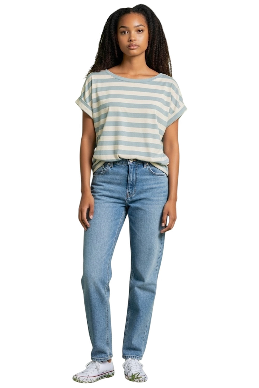 Vicolo hellblaues, breit gestreiftes T-Shirt