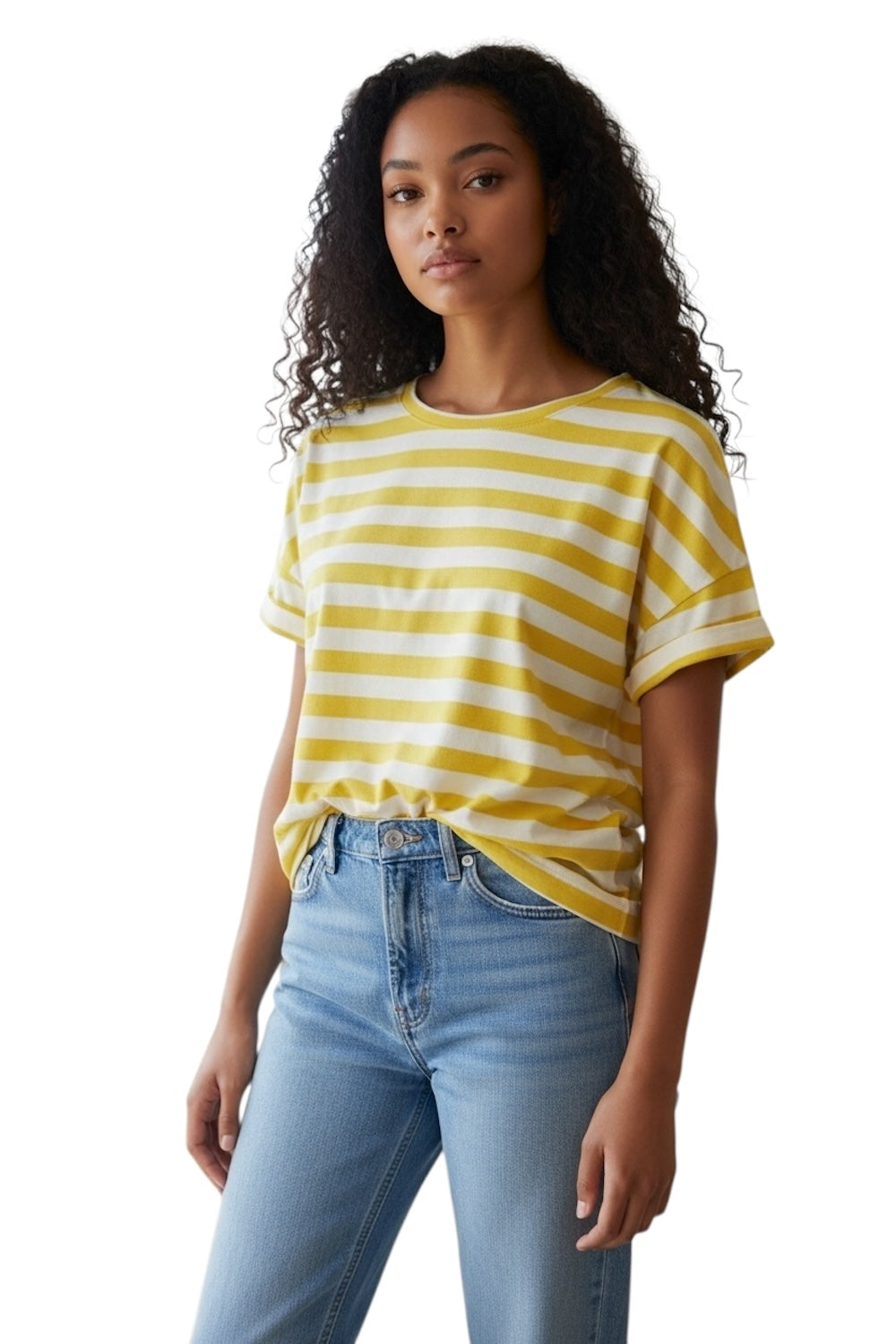 Vicolo gelbes T-Shirt mit breiten Streifen