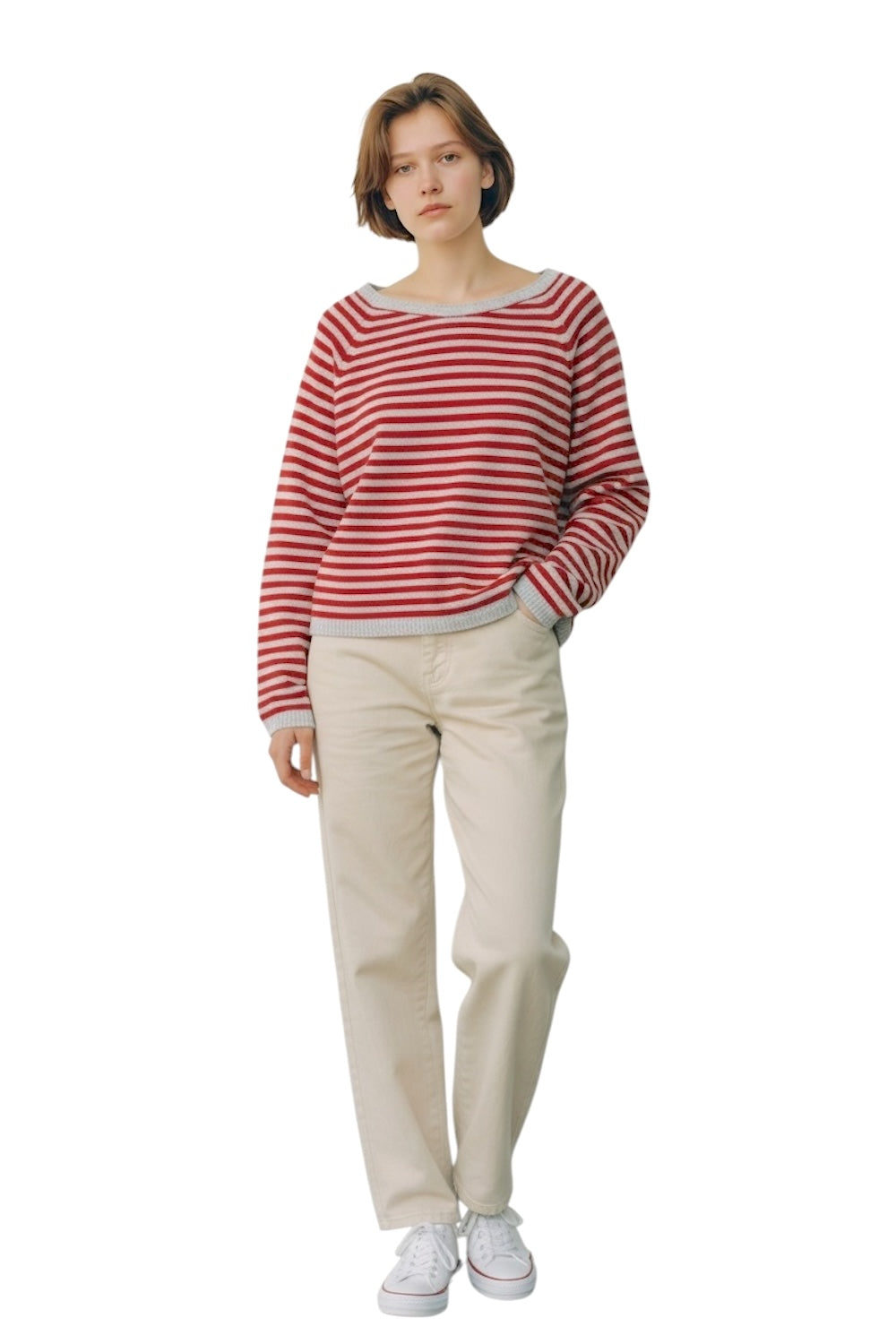 Vicolo red grey line cashmere pullover