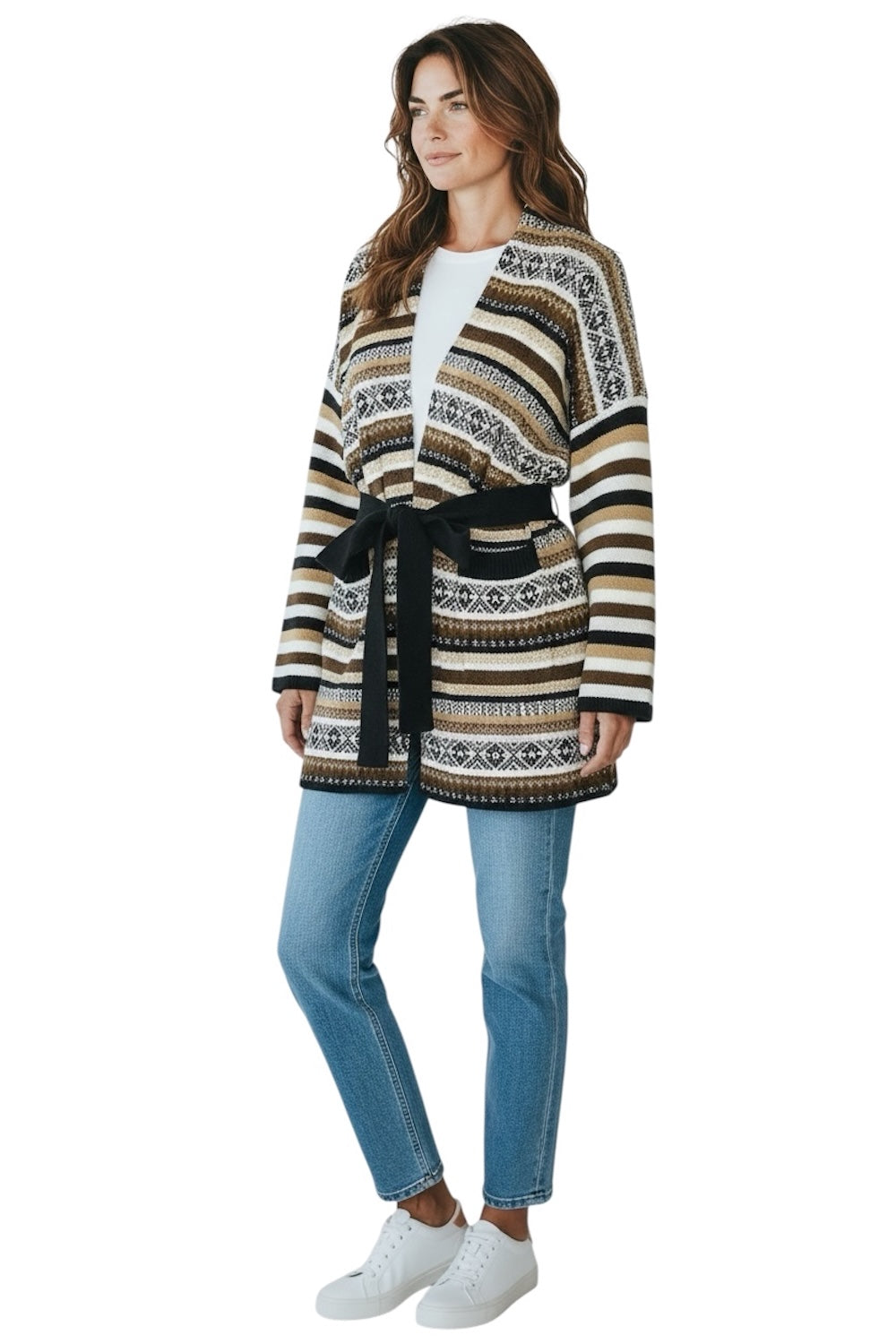 Vicolo brauner cremefarbener Kimono-Cardigan