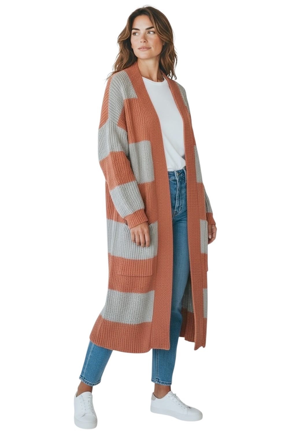 Vicolo grey rust striped cardigan