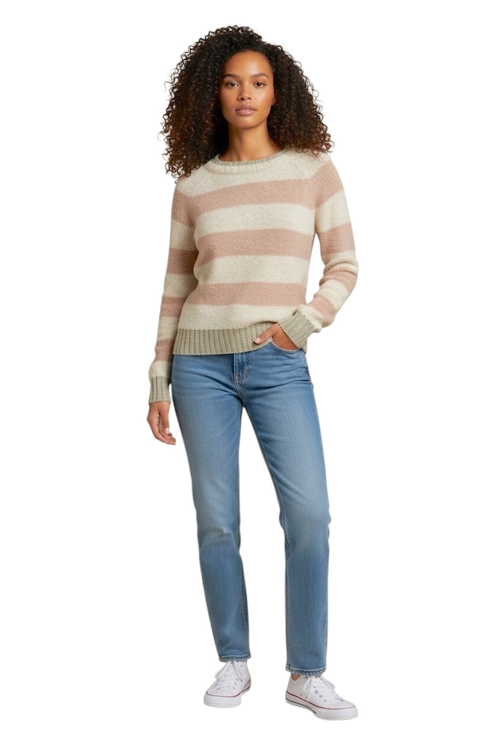 Vicolo light pink and cream line pullover