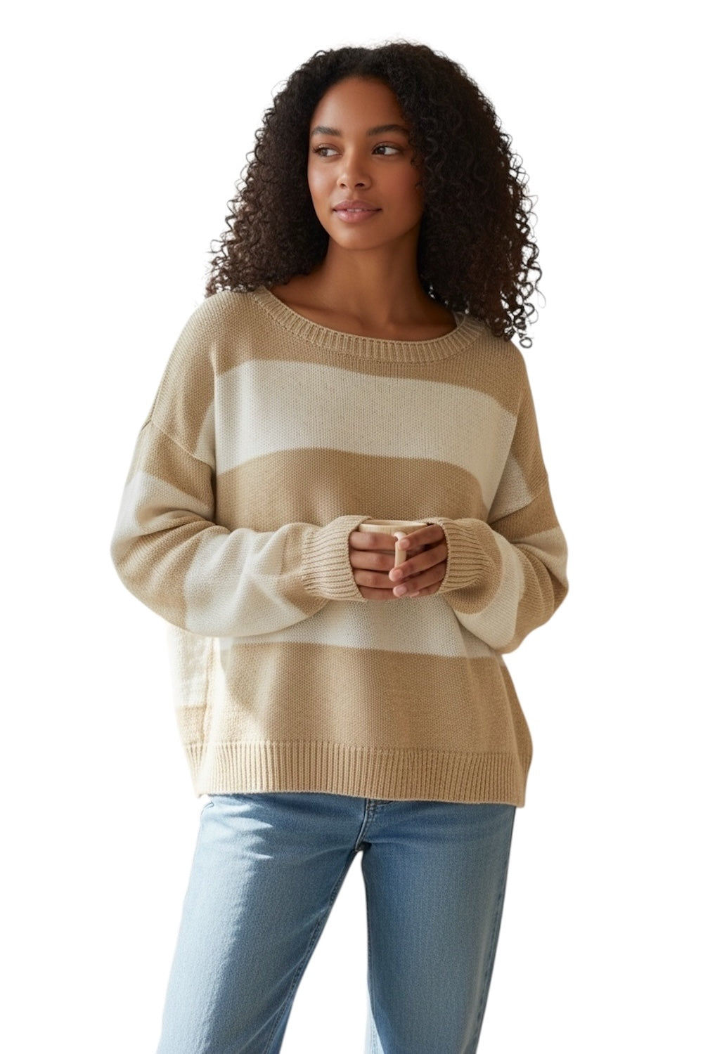 Susy Mix cream camel striped pullover