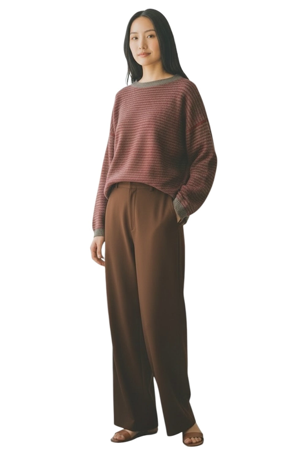 Le îls chocolate bordeaux line cashmere pullover