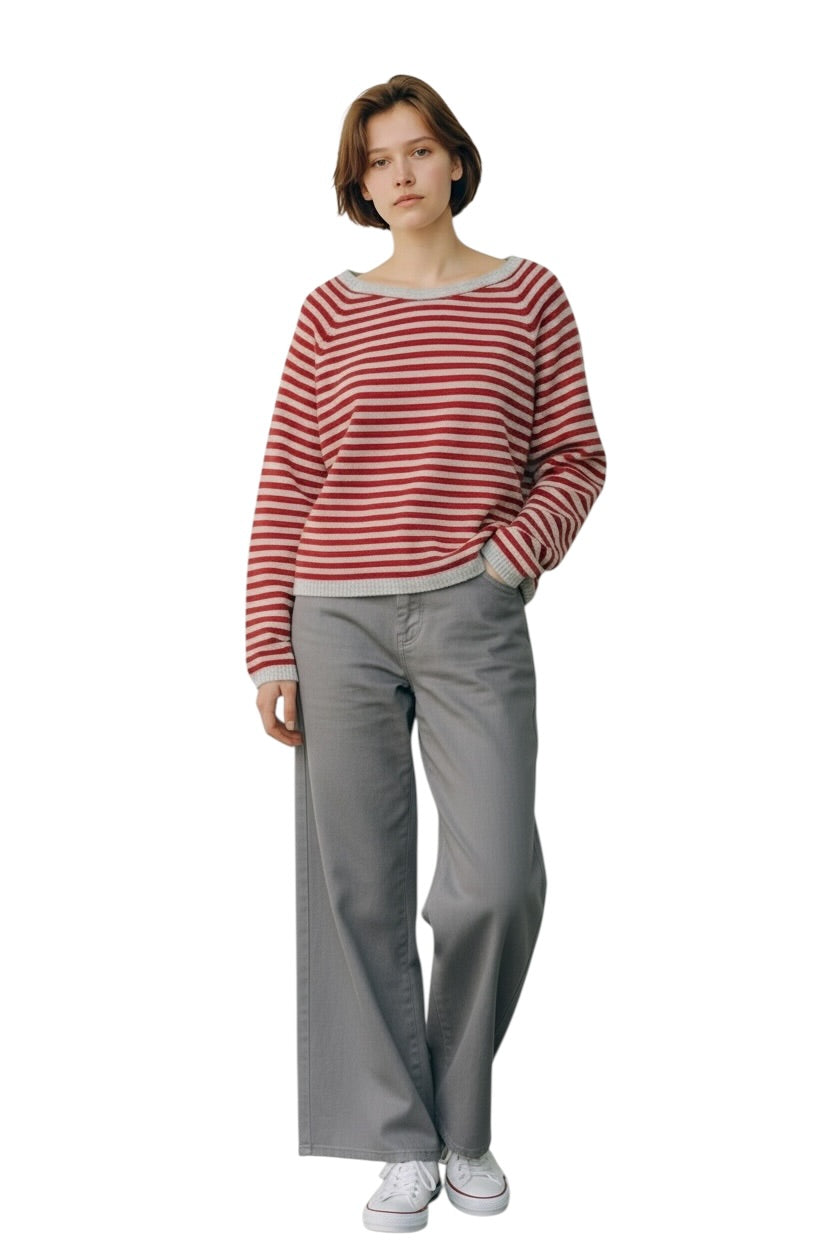 Pullover Vicolo in cashmere riga rosso grigio