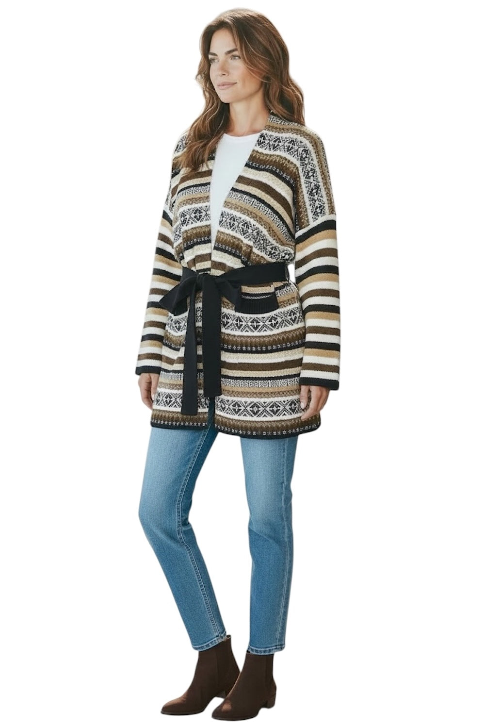 Vicolo brauner cremefarbener Kimono-Cardigan