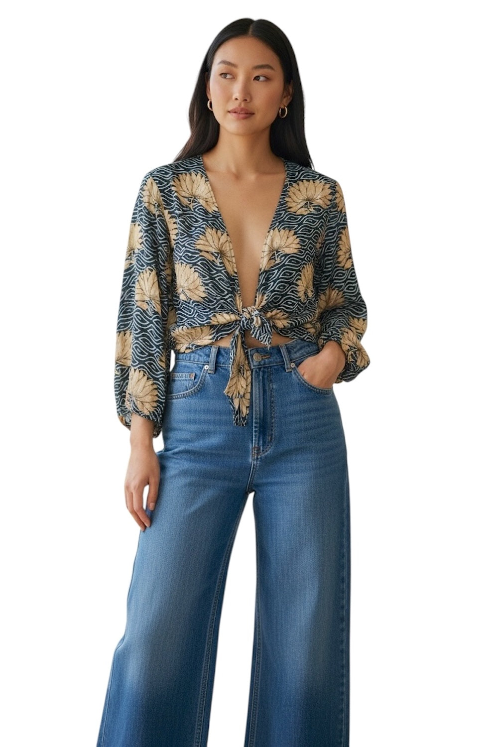 Camicia blu multicolore hindi