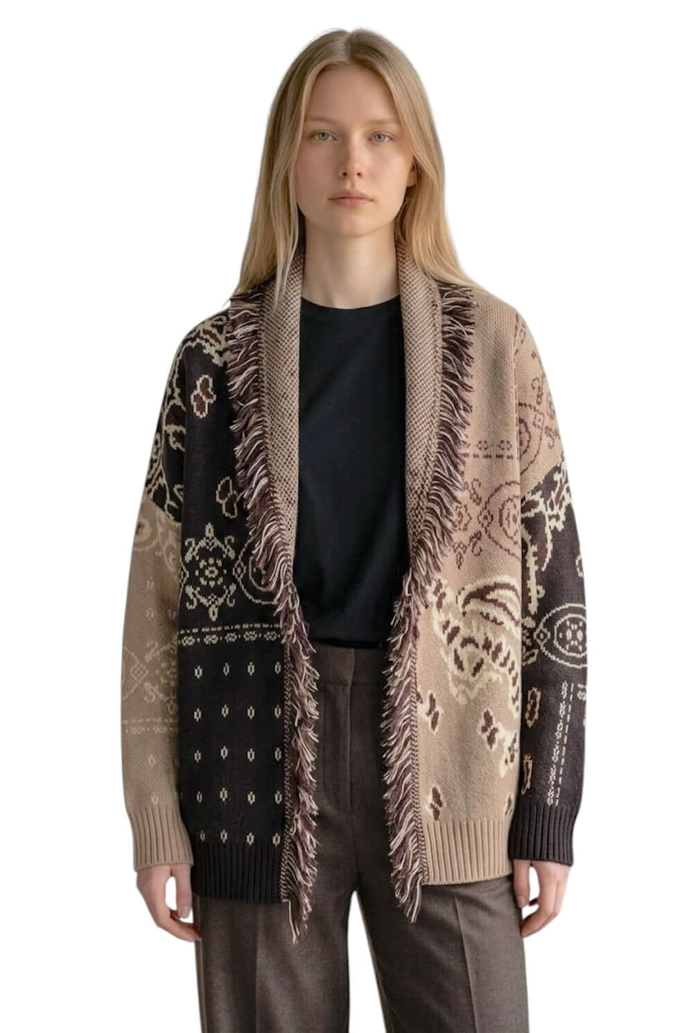 Cardigan Kontatto moka cammello giallo chiaro bordeaux