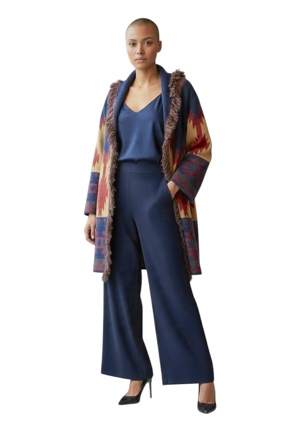 Cardigan Kontatto blu, ciliegia, marrone e cammello