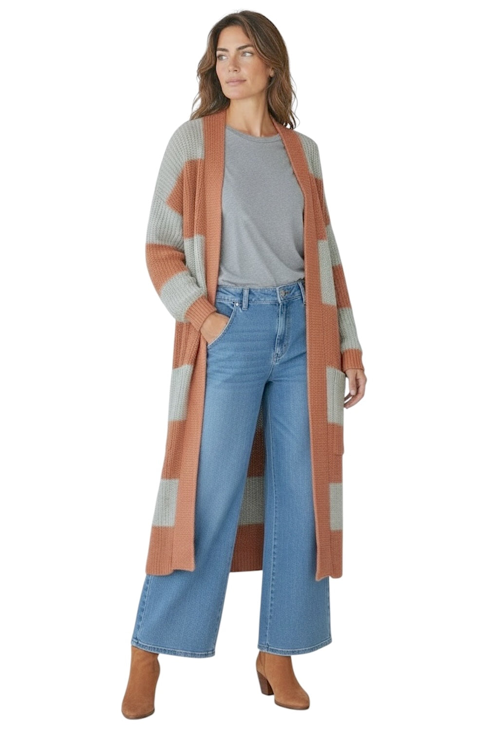 Cardigan Vicolo a righe grigio ruggine