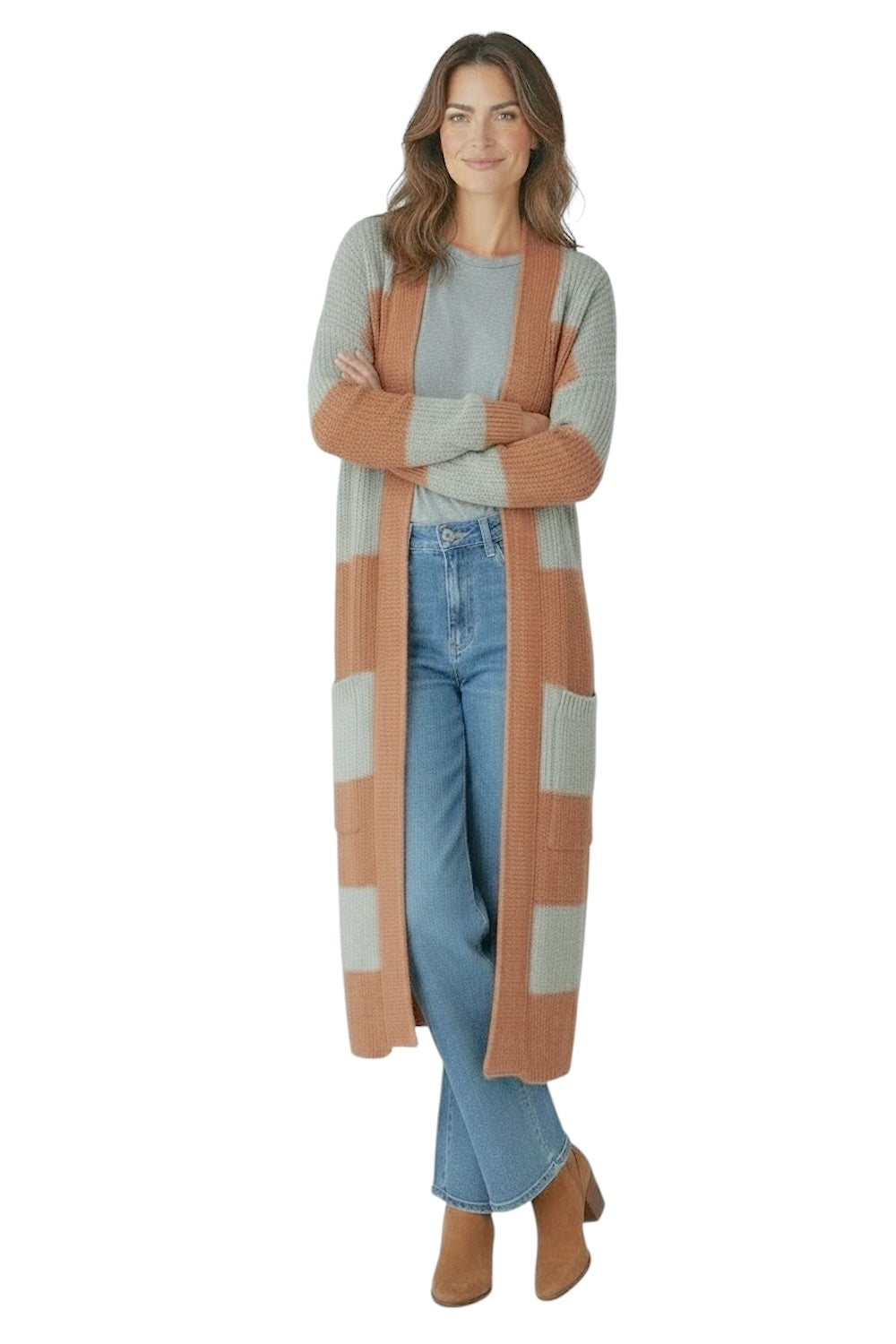 Cardigan Vicolo a righe grigio ruggine