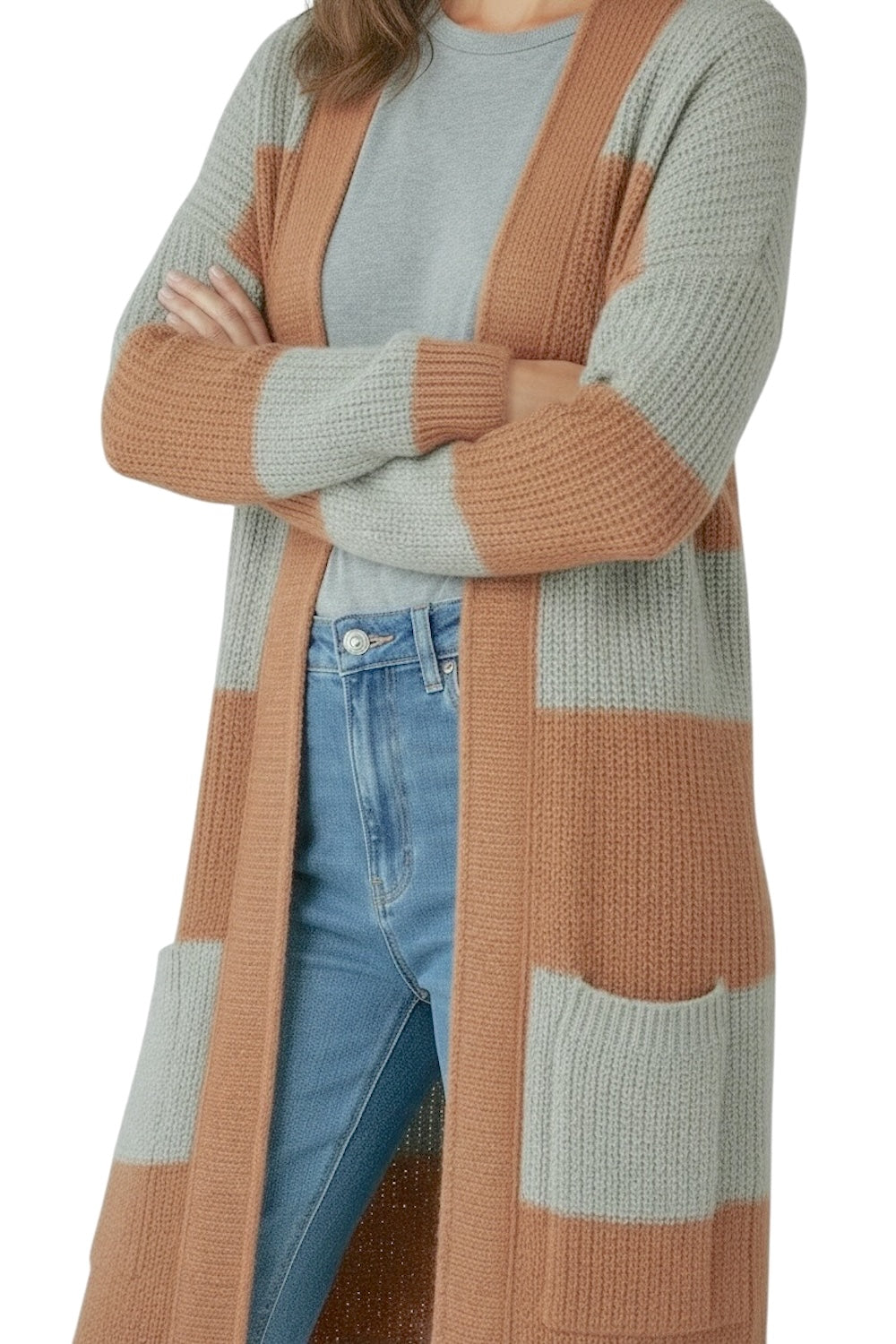 Cardigan Vicolo a righe grigio ruggine