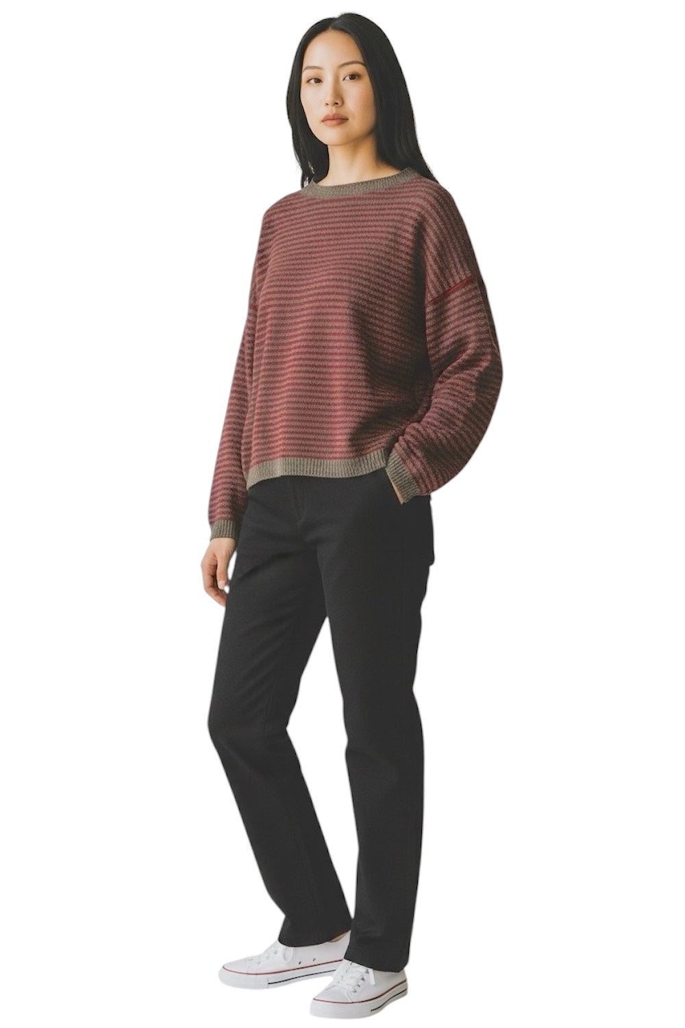 Le îls chocolate bordeaux line cashmere pullover