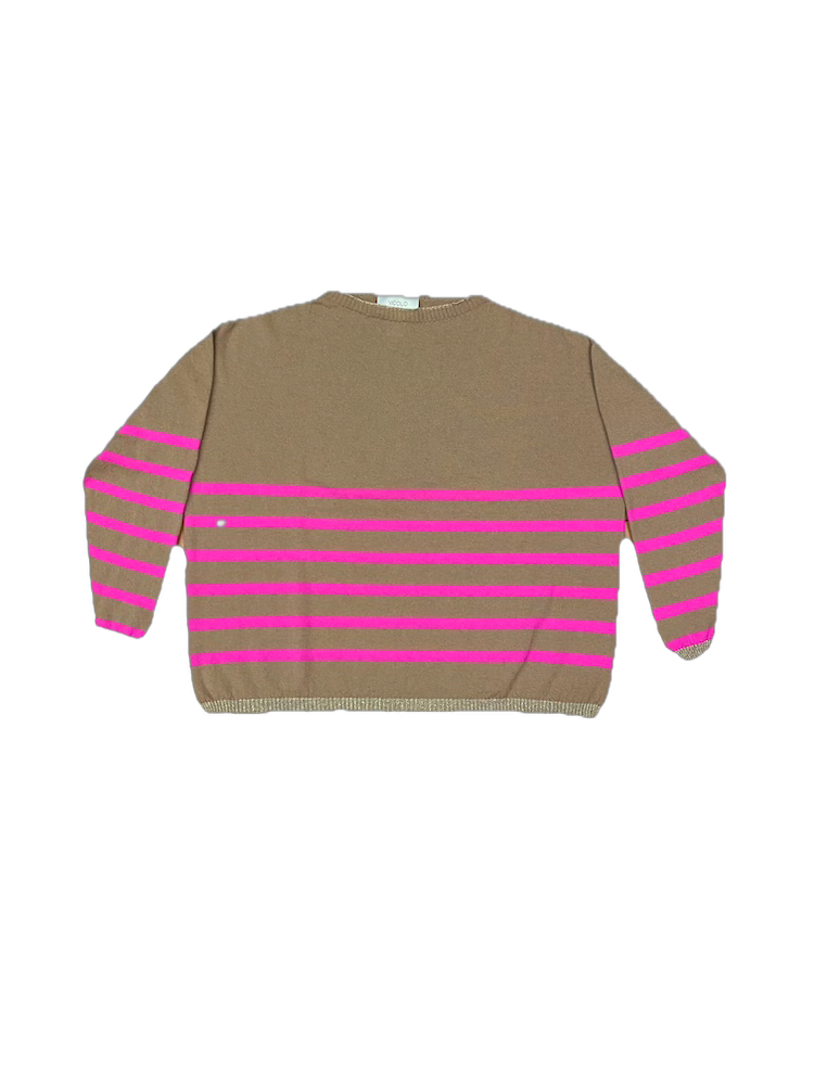 Vicolo camel fuchsia line pullover