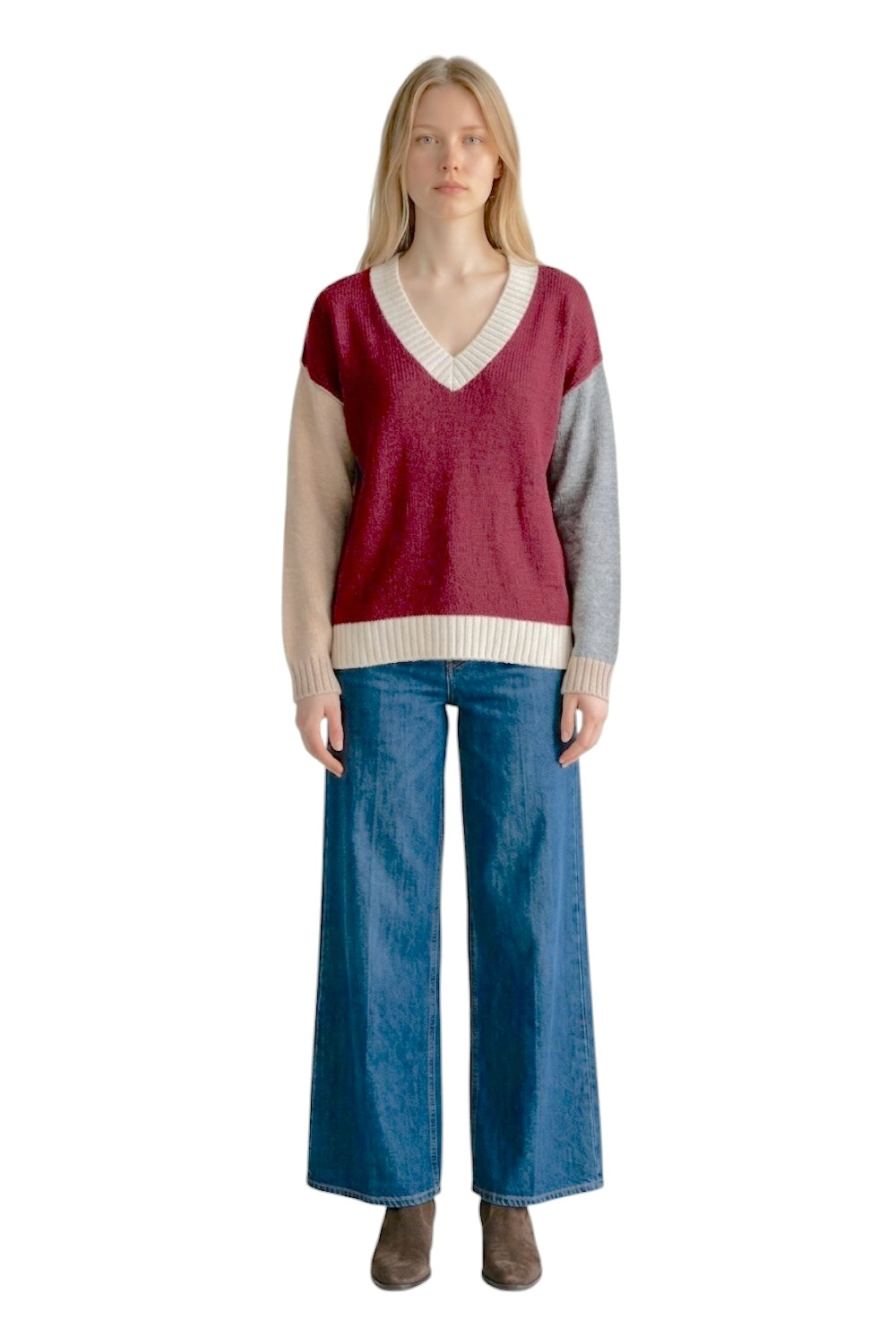 Kontatto cream bordeaux pullover