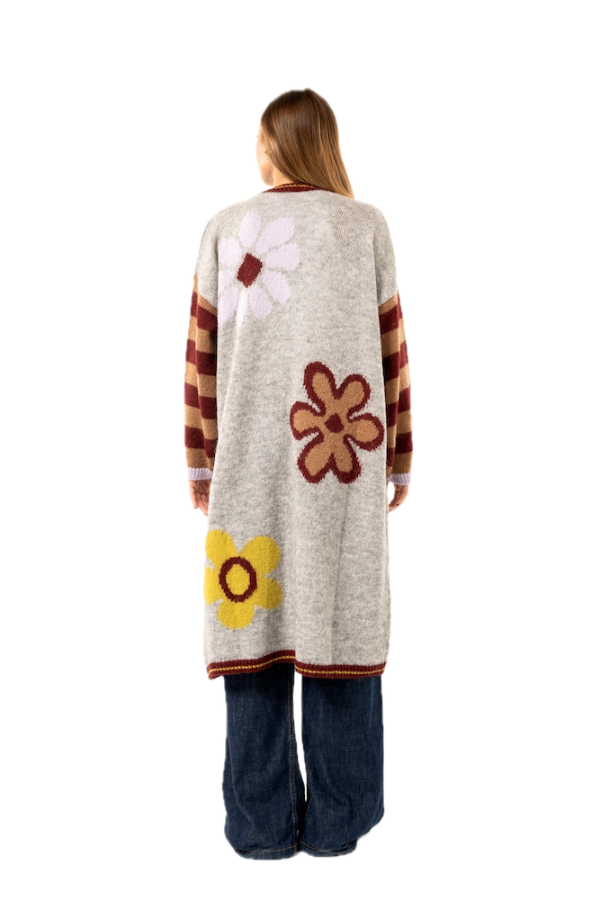 Kontatto grey bordeaux long cardigan