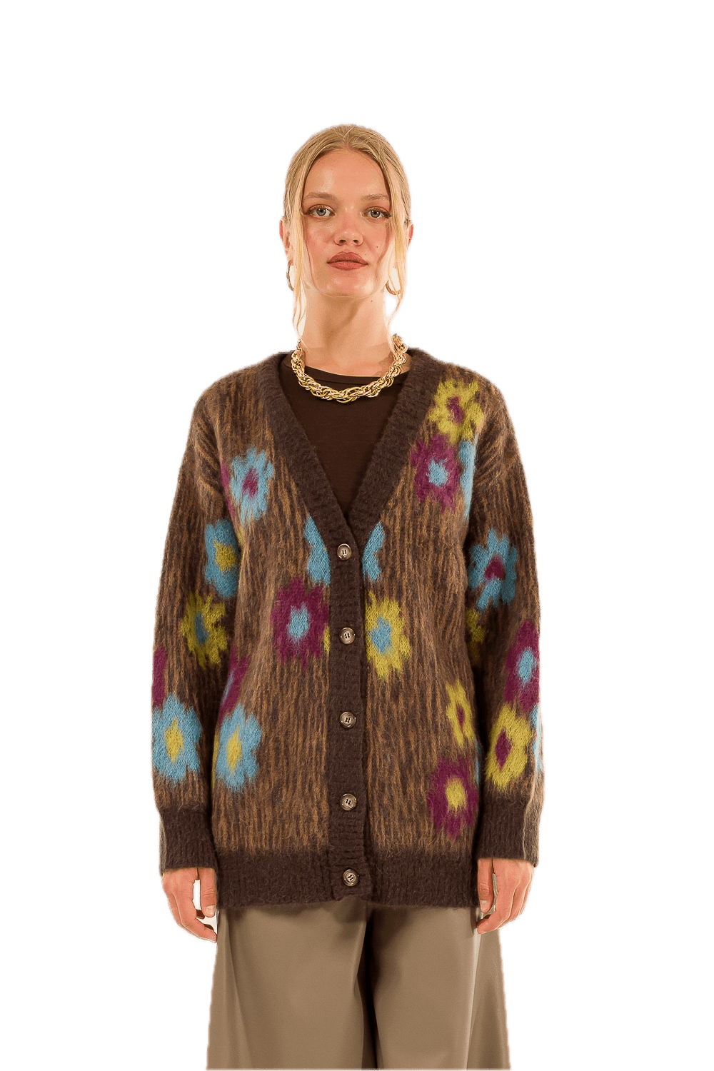 Kontatto flower brown cardigan