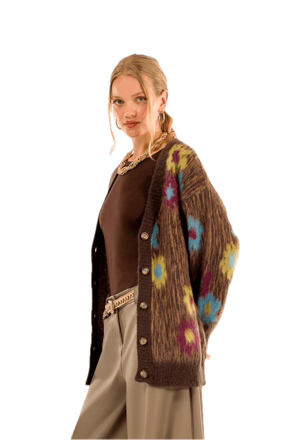 Kontatto flower brown cardigan