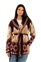 Kontatto bordeaux ecru cherry camel cardigan