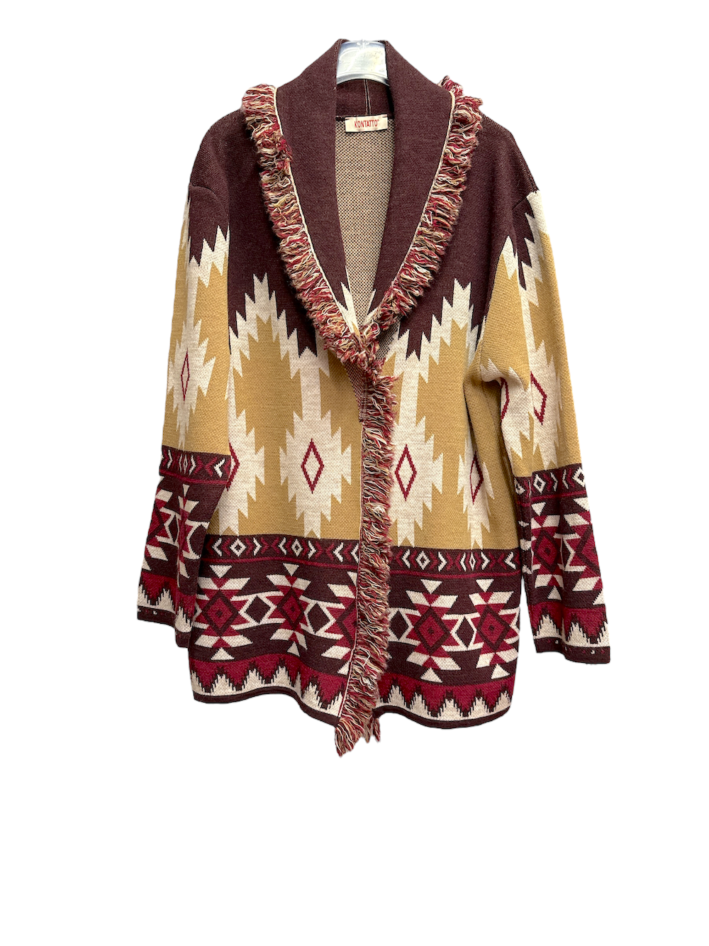 Kontatto bordeaux ecru cherry camel cardigan