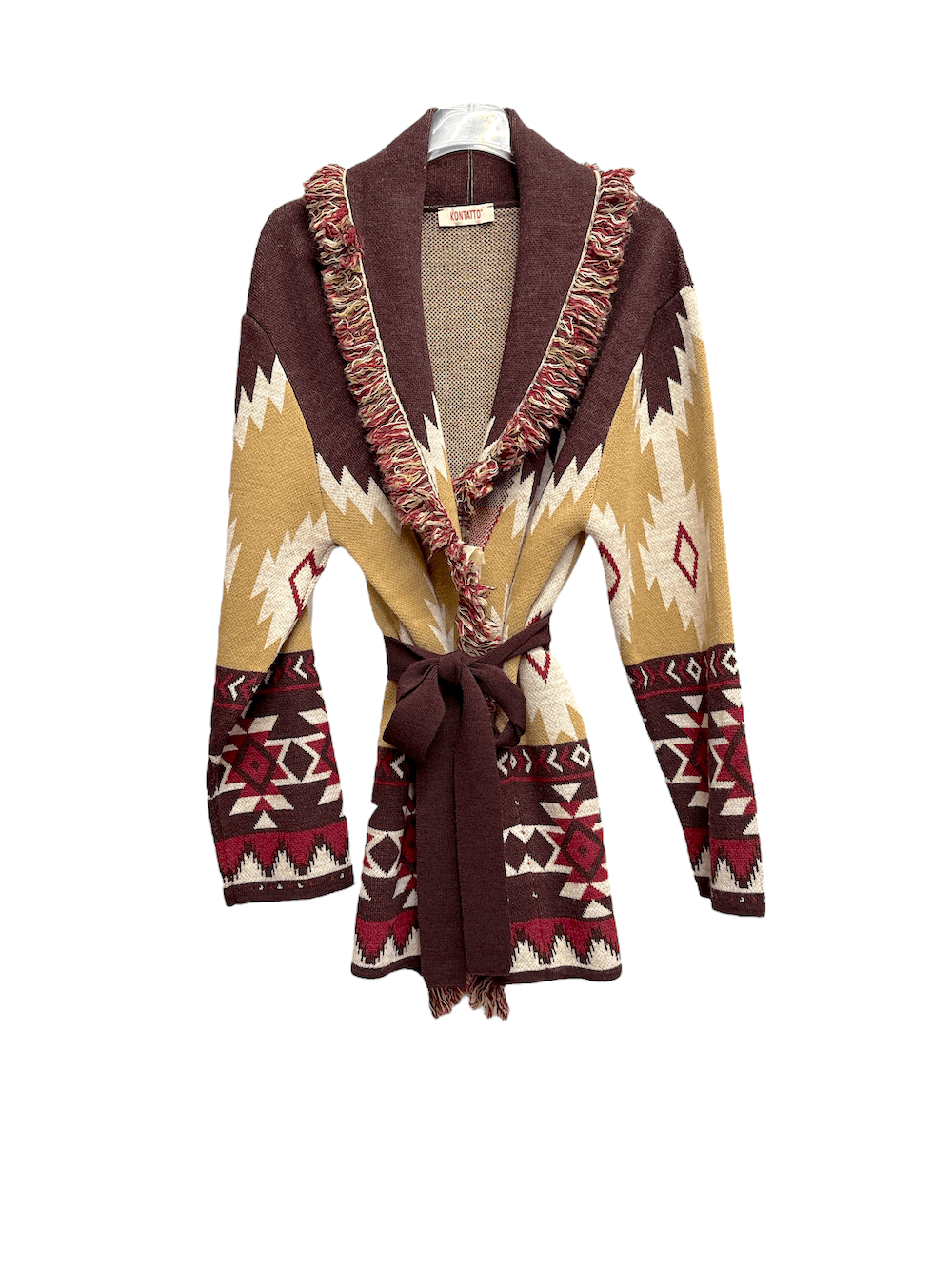Kontatto bordeaux ecru cherry camel cardigan