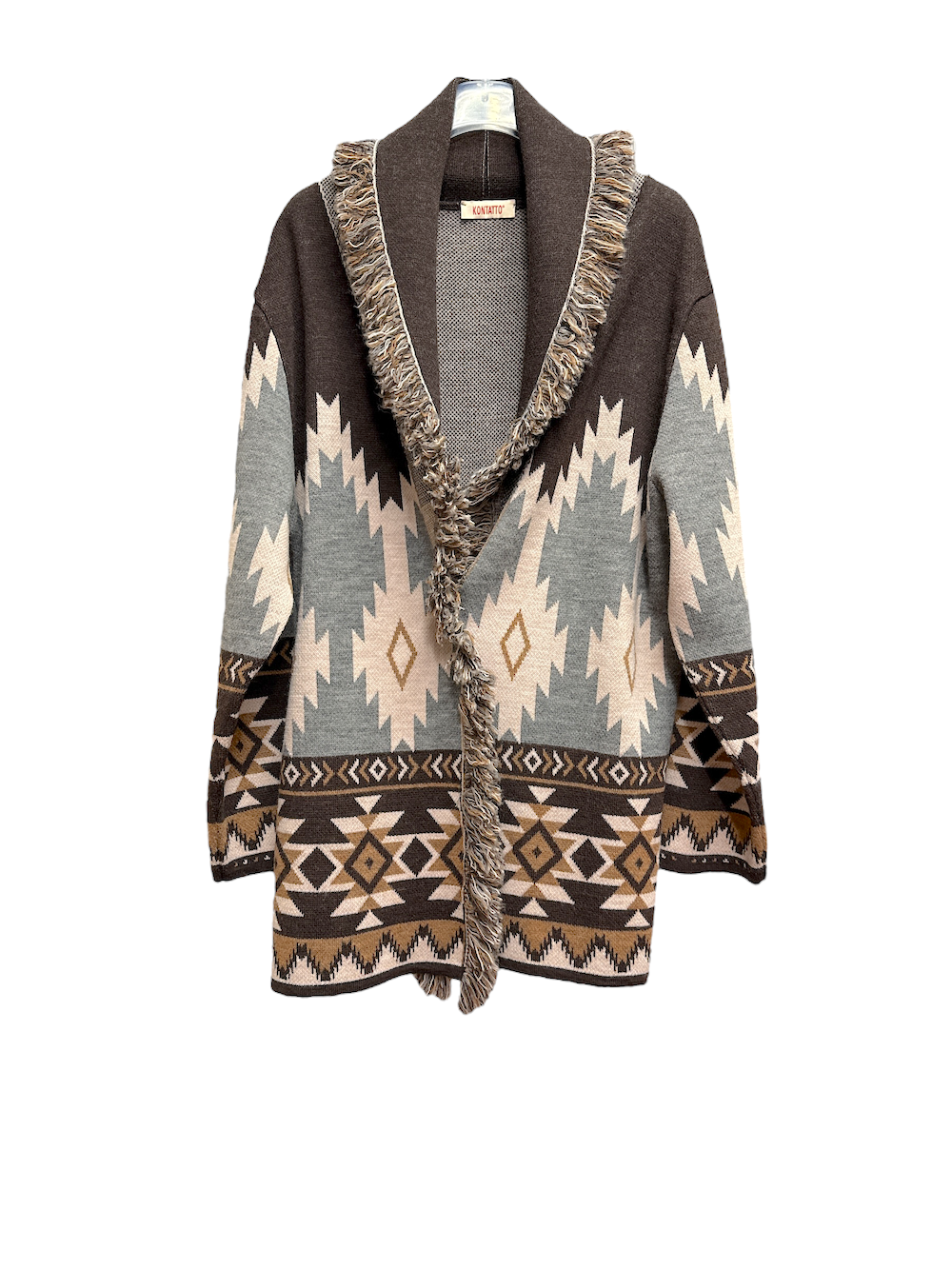 Kontatto brown pink leather grey cardigan